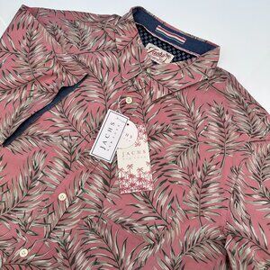 Jachs NY Men's Stretch Short Sleeve Palm Leaf Tropical Print Shirt, Size L, Red
